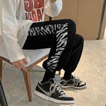 2021 Spring New Korean version of ins Tide brand zebra pattern sports pants loose handsome pants men Korean version of pants