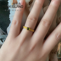Fulai Island gold ring pure gold 999 court retro round diopside ring ancient gold fashion womens jewelry