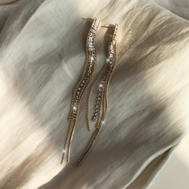 S925 sterling silver zircon tassel long earrings exaggerated long face thin senior sense fashion temperament Net red ear ornaments