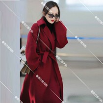 Xinyu Fadai sandro 2020 autumn and winter Yang Mi same wine red double-sided cashmere coat woolen jacket