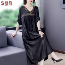 Lady High-end Printing Dress Spring Renaissance Middle-aged Large-Code Female Wears MM Loose and Skin Silk Dress