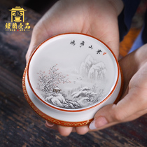 Jingdezhen ceramic handmade ink painting gold tea set accessories Cover set pot cover set tea set pad Gongfu Tea Road zero matching
