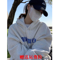 Korean version of the lazy style thickened plus velvet hooded sweater womens autumn and winter new loose wild letter top tide ins