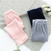 Thin Coral Suede Couple Sleeping Pants Woman Autumn Winter Flannel Pure Color Casual Home Long Pants Loose male outwear