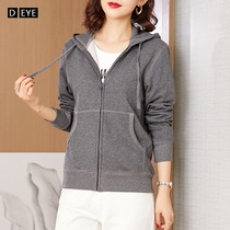Gray zipper sweater womens autumn 2021 new cotton sports and leisure Korean loose hooded cardigan jacket