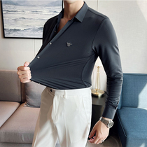 Business leisure dress light luxury stripes high bullet indentation press long sleeve shirt men stylish embroidered shirt