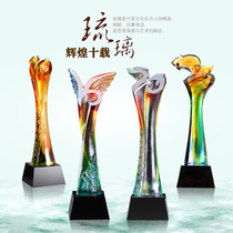 Glass trophy customized 10 15 20 25 30th anniversary trophy high-end creative souvenir crystal trophy lettering