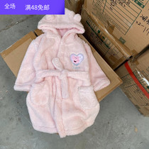 Foreign trade Original single autumn and winter baby coral suede thickened with cap long sleeve bathrobe and cuddly