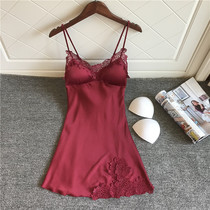 Japanese Harness Sleeping Dress Feminine small chest with chest cushion home Summer Thin Lace Embroidered Ice Silk Pyjamas