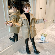Korean girl thickened coat Korean version of foreign style winter Net red plus velvet winter long childrens Pike clothing cotton coat
