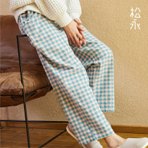 Songyong autumn and winter cotton ladies plaid trousers elastic waist straight tube Joker loose simple home pants can be worn outside