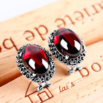 Jiashun Silver 925 silver silver Garnet ruby earrings retro elegant earrings ear clip earrings female