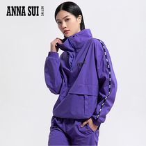 ASA Anna Su's thin and half open-flat outdoor function jacket loose purple top woman