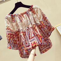 Korean shoulder chiffon shirt womens short sleeve 2021 spring and summer new Korean loose small shirt lace top tide