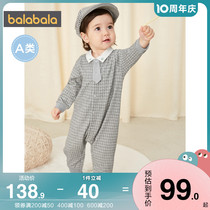 Barabara boy out of conjoined clothes baby baby plaid climbing suit 2022 spring autumn new childlike gentlemans wave