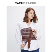 CacheCachev collar plaid shirt female design sense niche 2020 Spring and Autumn slim coat light mature tide