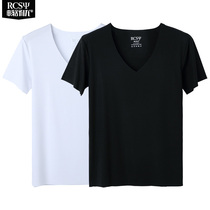 Summer thin mens non-trace solid color modal slim base shirt sweatshirt laser cut short sleeve underwear