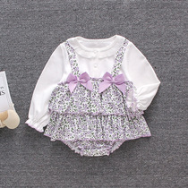 Female Baby Conjoined Clothes Baby Autumn Dress Bag Fart Clothes Foreign Air Young Princess Khae 0 Full Moon Out Climbing Clothes 1