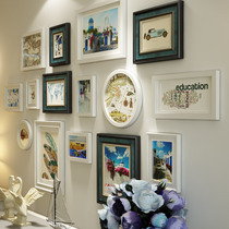 Solid wood photo wall Living room photo frame wall Modern simple dining room entrance Mediterranean European wall hanging combination decorative painting