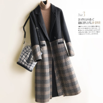 Spring dress small fragrant wind long knee double-sided woolen coat wool coat womens woolen coat slim Hepburn wind Plaid