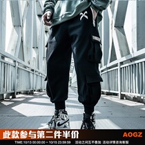 AOGZ national tide sports pants mens loose toe hip hop pants Spring and Autumn Tide brand pants function wind drawstring overalls
