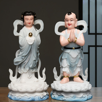 The Good Finance Tong Son Dragon Woman Han White Jade Golden Boy Jade Buddha Statue of Guanyin BodhisattBodhisattBodhisattva worshies the home Buddhas former waitress
