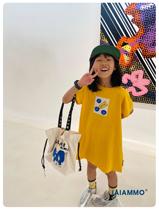 iiaammo summer new original childrens clothing foreign style pure cotton paint smile cute girl short-sleeved T-shirt skirt