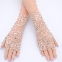 Half-finger sunscreen short gloves female exposed thin summer lace without finger long anti-ultraviolet gloves to drive