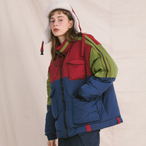 CONCORD original multi-pocket retro Christmas stitching turtleneck padded work down jacket warm coat men and women