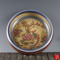 New product Jingdezhen porcelain antique old yellow glaze Daming Wanli year peony pen wash open piece ashtray ornaments