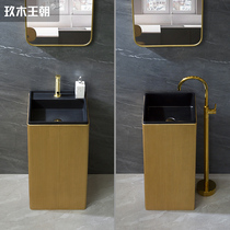 Nine wood dynasty Nordic light luxury column basin One-piece washbasin Simple gold column basin One-piece basin square