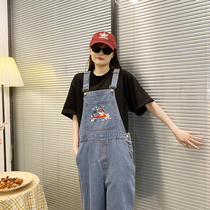 Clear Bin Ex-gratia Denim Back Belt Pants Woman 2021 Summer New Korean version Loose Bf Youngster Fun Broadleg Straight Drum Shorts