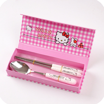 hello kitty cute cartoon ceramic handle tableware chopsticks spoon tableware 2 sets gift box