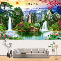 3D sofa background wall sticker self-adhesive living room bedroom decoration painting flowing water making wealth landscape landscape painting Wall self-sticker