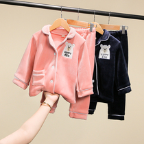 Childrens pajamas autumn and winter boys flannel home clothing girls thickened childrens baby coral island velvet suit
