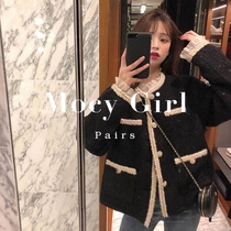 sandro asw small fragrant wind tweed coat female 2021 autumn and winter Korean version of temperament loose lace stitching top