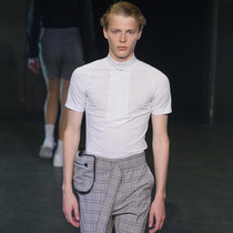 Man short sleeve T-shirt 2022 Summer American pure white pearl cotton personality tight collar polo shirt body blouse