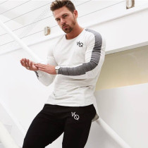 2021 Autumn Tide Sports Fitness Long Sleeve T-shirt Male Muscle Brothers Color Patch Stretch Hand Patch