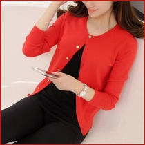 2018 womens literary knitting new womens womens red thin jacket Nian Spring open short shirt fashion shirt