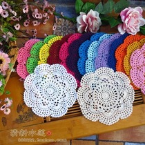 Fresh water lotus hand hook woven cotton lace vintage vase decorative mat round hollow table mat Nordic 20cm
