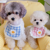 ins Korean cute little dog Plaid flower bib pet saliva towel than bear Teddy Bomei bib cat