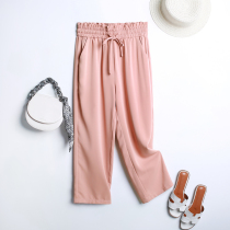 Summer new Korean version of elastic band loose chiffon casual pants retro high waisted temperament wide leg pants ankle-length pants