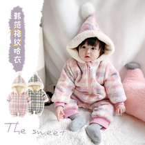 Baby out to carry clothes baby girl winter clothes 0-1 year old baby girl clothes thick baby winter jumpsuit newborn
