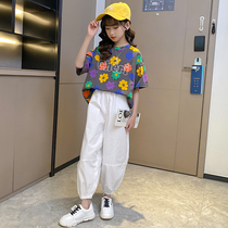 Korean Girls Set Summer 2021 New Korean Edition Loose Fashion Short Sleeves Medium Big Kids Casual Sports Two-Piece
