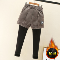 Girls culottes plus velvet thickened foreign pants autumn and winter clothes childrens trousers skirt fake two-piece Princess-bottomed trousers