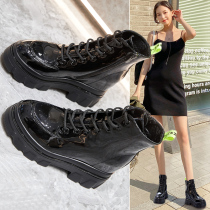 2021 winter new fleece thick-soled short boots patent leather Martin boots British niche high-end womens shoes