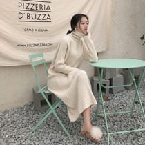 SYT winter lazy loose turtleneck knitted dress Korean version of solid color pullover bottoming wool long skirt sweater skirt