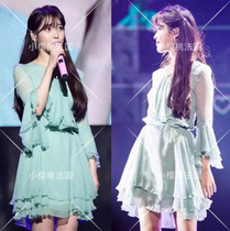 maje li Zhen in the same style with a long line of dress 2019 new lotus leaf side cake skirt