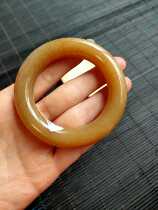 A Jingjia spot Hetian Jade Qinghai material boutique Wild niugou osmanthus cake brown sugar grass flower thick round bracelet