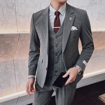 Suit mens suit Korean version of slim handsome small suit groom wedding dress best man suit business casual dress tide